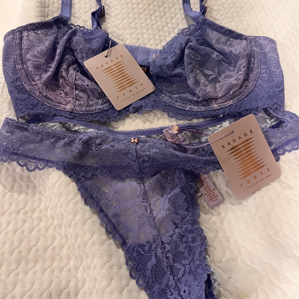Rihanna savage Fenty unlined lace bra and panty, 38C/medium new with tags